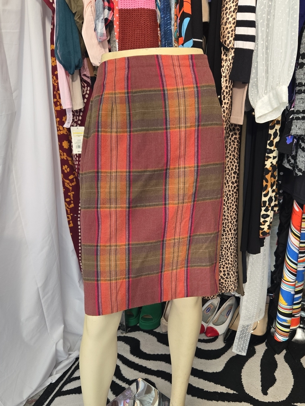 Chadwicks Plaid Pencil Skirt in Rust Pink and Olive
